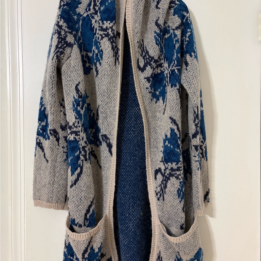 Free People Blue Floral Open-Front Cardigan